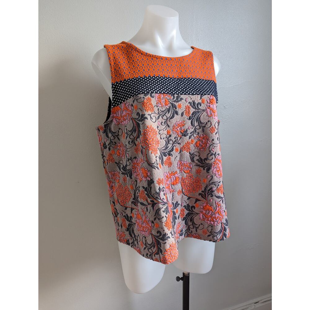 Meadow Rue by Anthropologie Large Poppy Jacquard Tank Orange Black Sleeveless - Picture 4 of 16